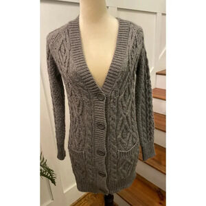 Zara Knit Chunky Cable Knit Wool Blend Gray Cardigan, S